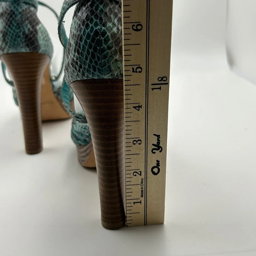 White House Black‎ Market Emilia Sandals Womens 7.5M Teal Snakeskin Platform Y2K